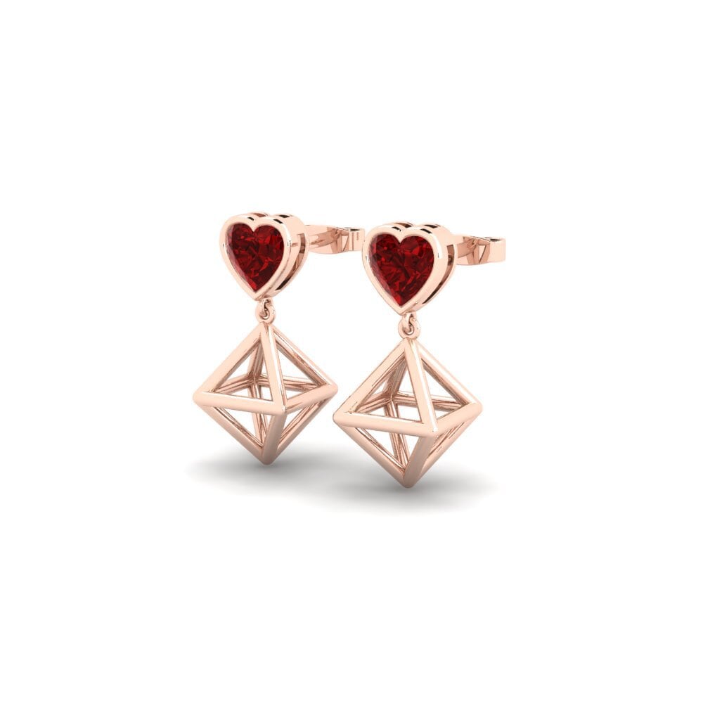14ct Rose Gold Ruby (Lab Created) Women's Earring Pacyks