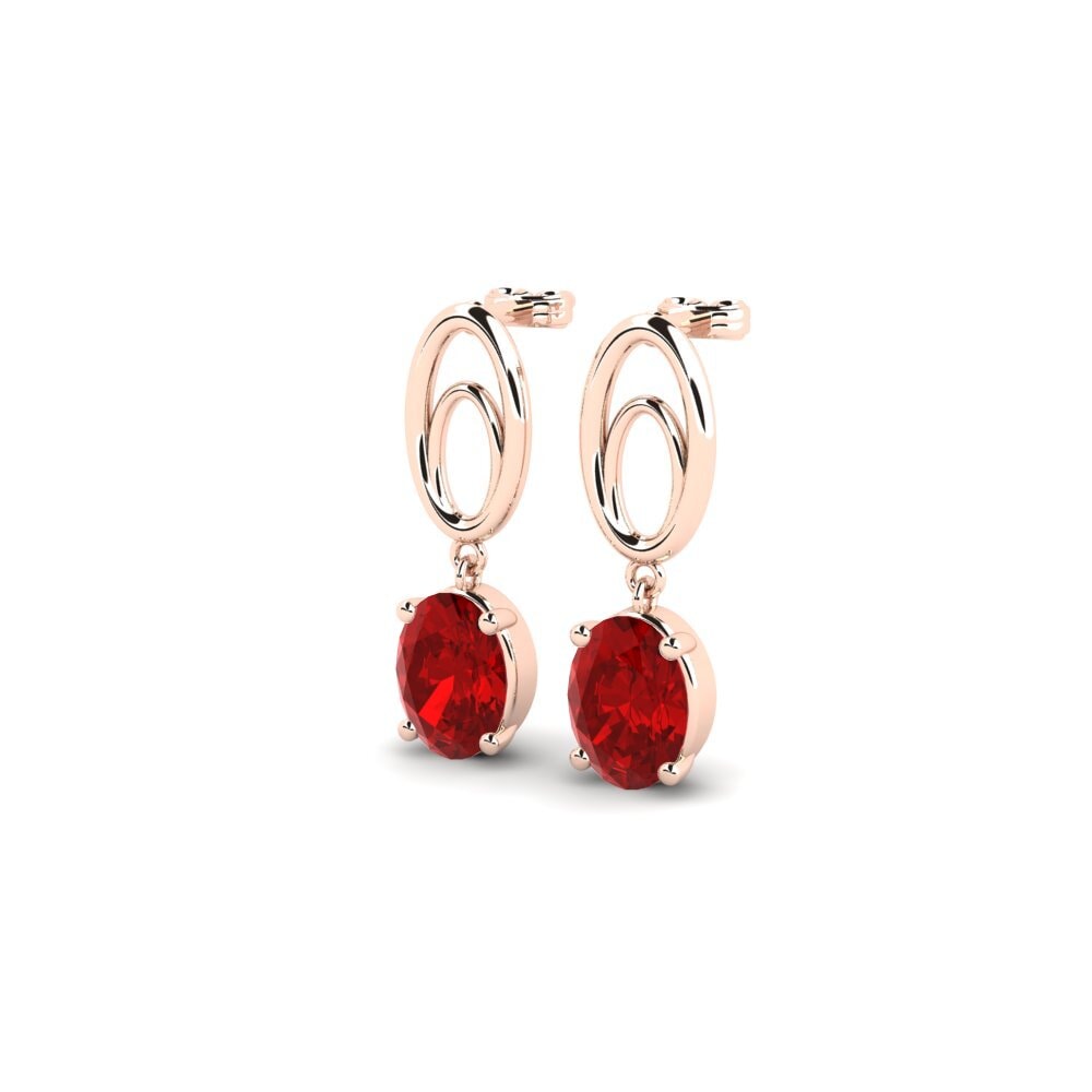 14ct Rose Gold Ruby (Lab Created) Women's Earring Pianupot
