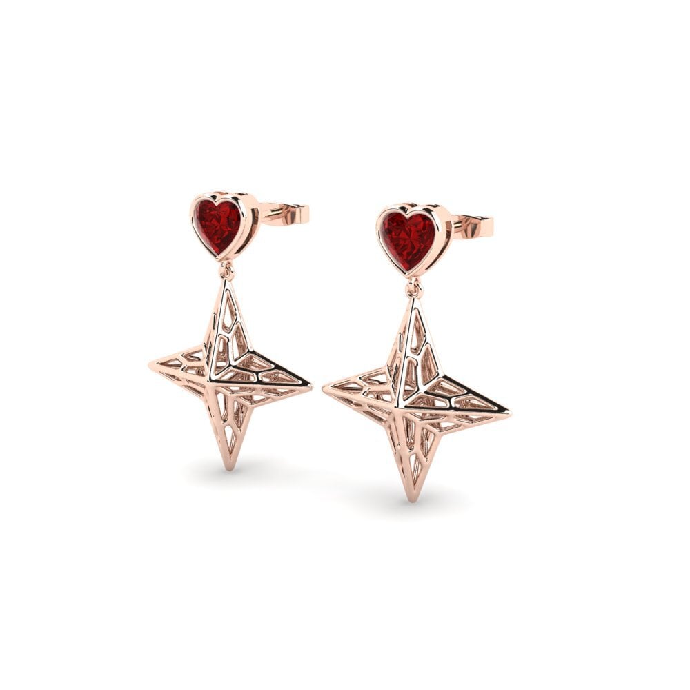 14ct Rose Gold Ruby (Lab Created) Women's Earring Postcava