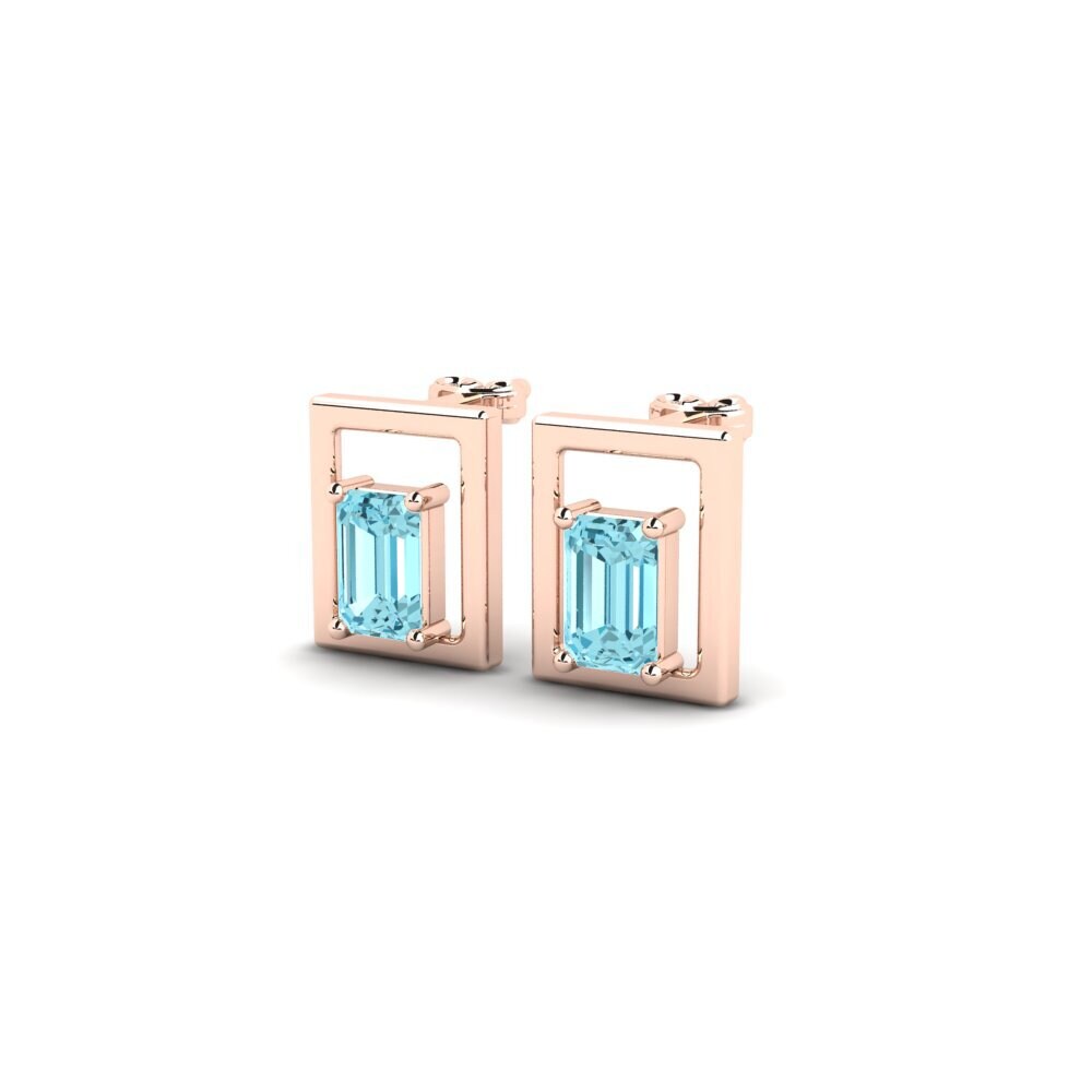 14ct Rose Gold Blue Zircon Women's Earring Raiz