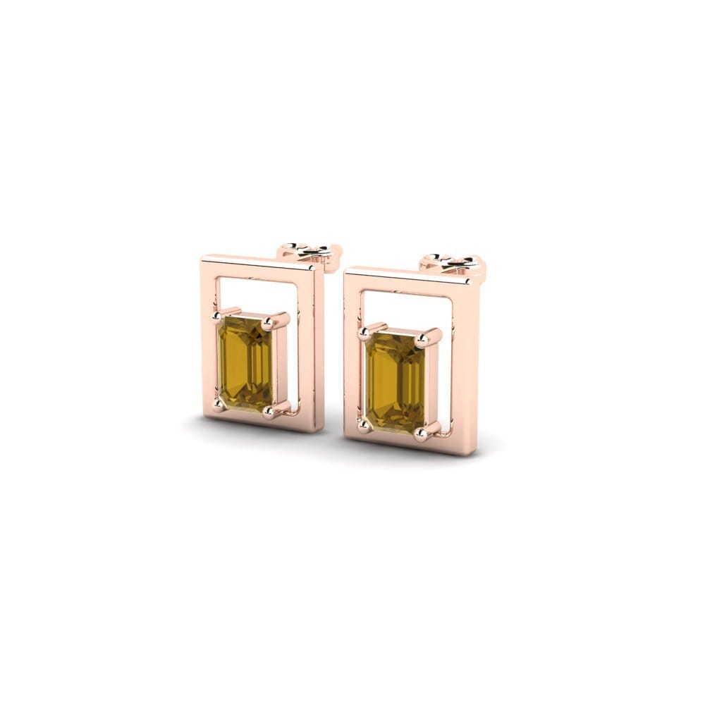 14ct Rose Gold Brown Zircon Women's Earring Raiz