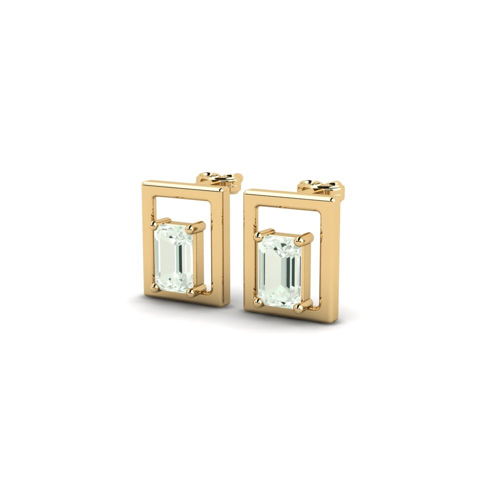 14ct Yellow Gold Green Amethyst Women's Earring Raiz