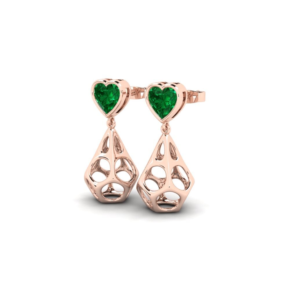 18k Oro Rosa Esmeralda (creada en laboratorio) Pendiente de mujer Reyodno