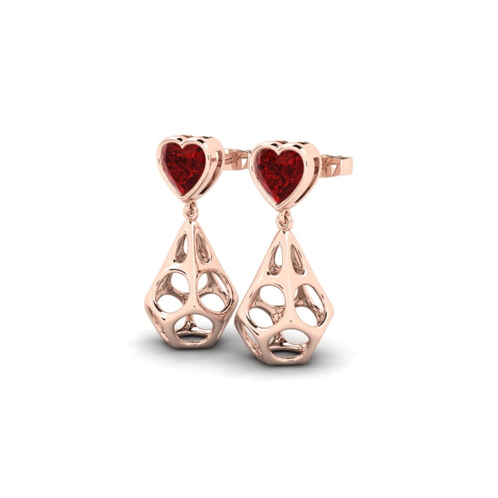 14ct Rose Gold Ruby (Lab Created) Women's Earring Reyodno