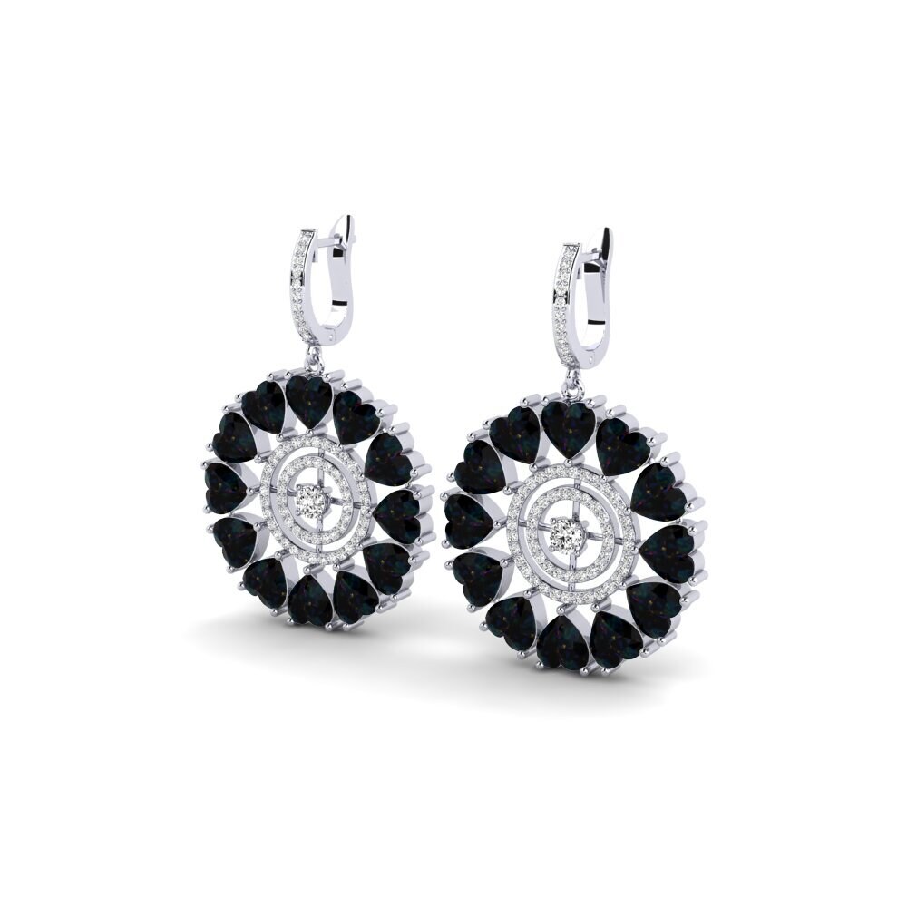 14k Oro Blanco Opalo Negro Pendiente de mujer Sandsford