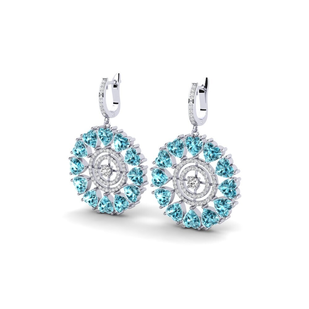 18k Oro Blanco Circón Azul Pendiente de mujer Sandsford