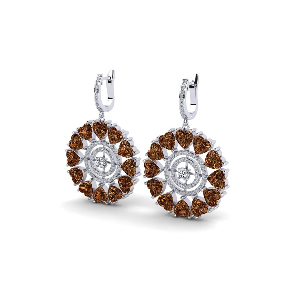 18k Oro Blanco Diamante Marrón Pendiente de mujer Sandsford