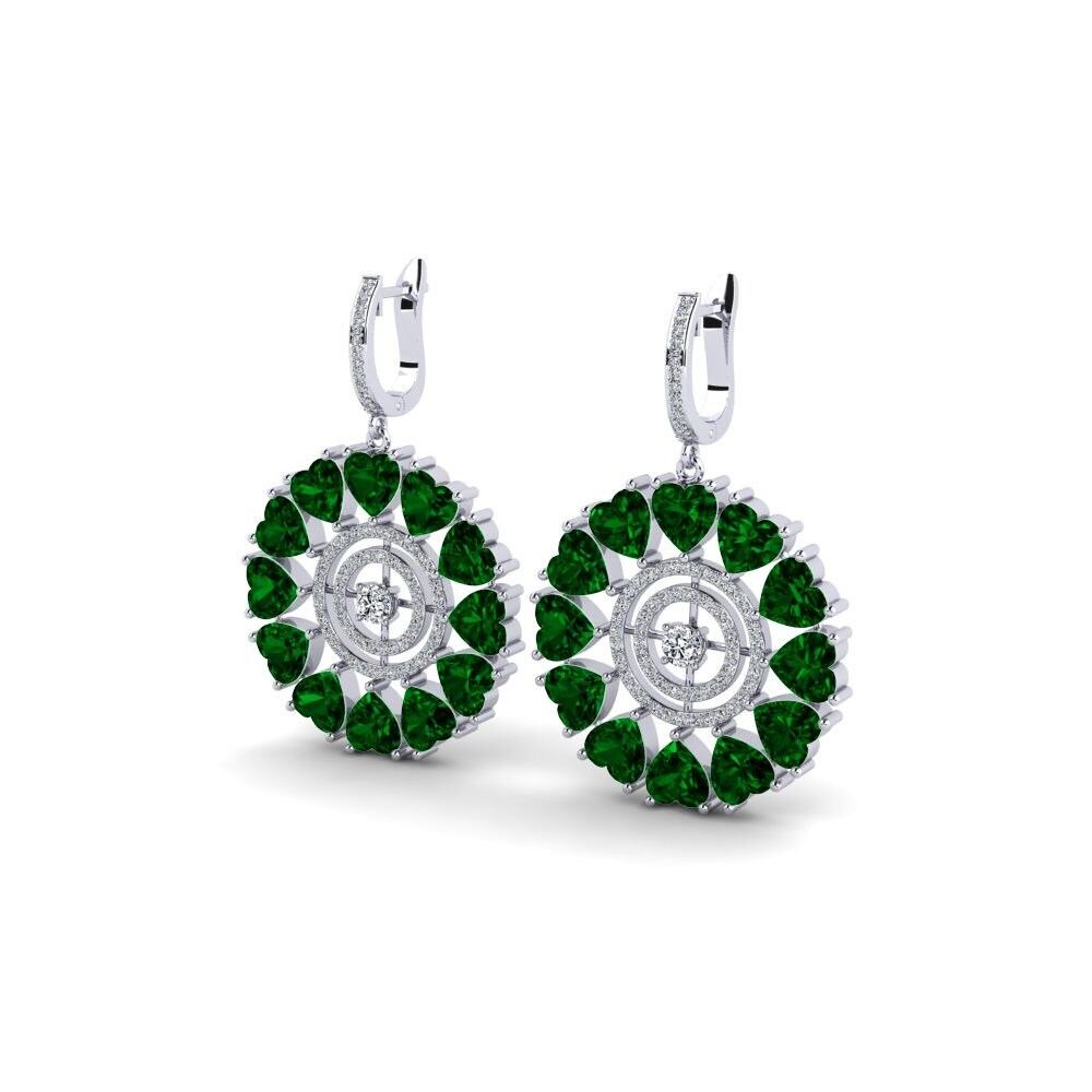 18k Oro Blanco Circonita Verde Pendiente de mujer Sandsford
