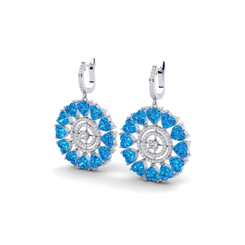18k Oro Blanco Topacio azul Pendiente de mujer Sandsford