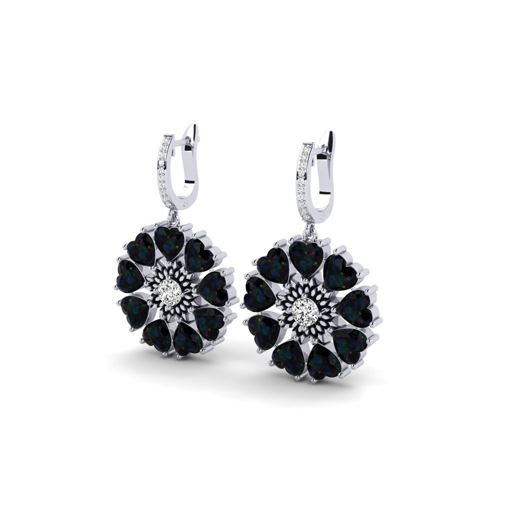 14k Oro Blanco Opalo Negro Pendiente de mujer Stepphle