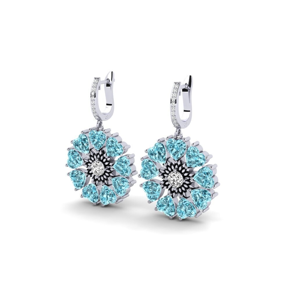 18k Oro Blanco Circón Azul Pendiente de mujer Stepphle