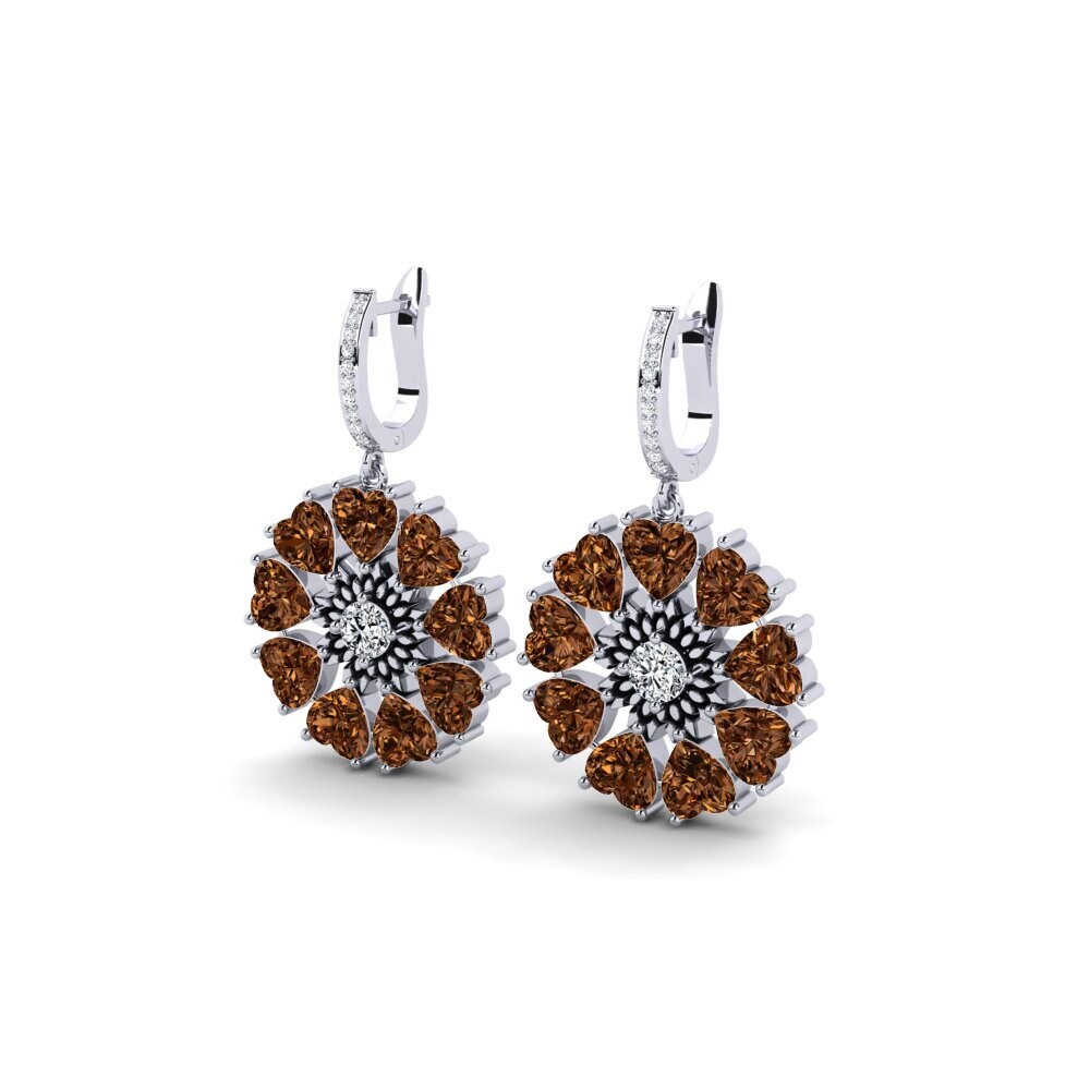 18k Oro Blanco Diamante Marrón Pendiente de mujer Stepphle
