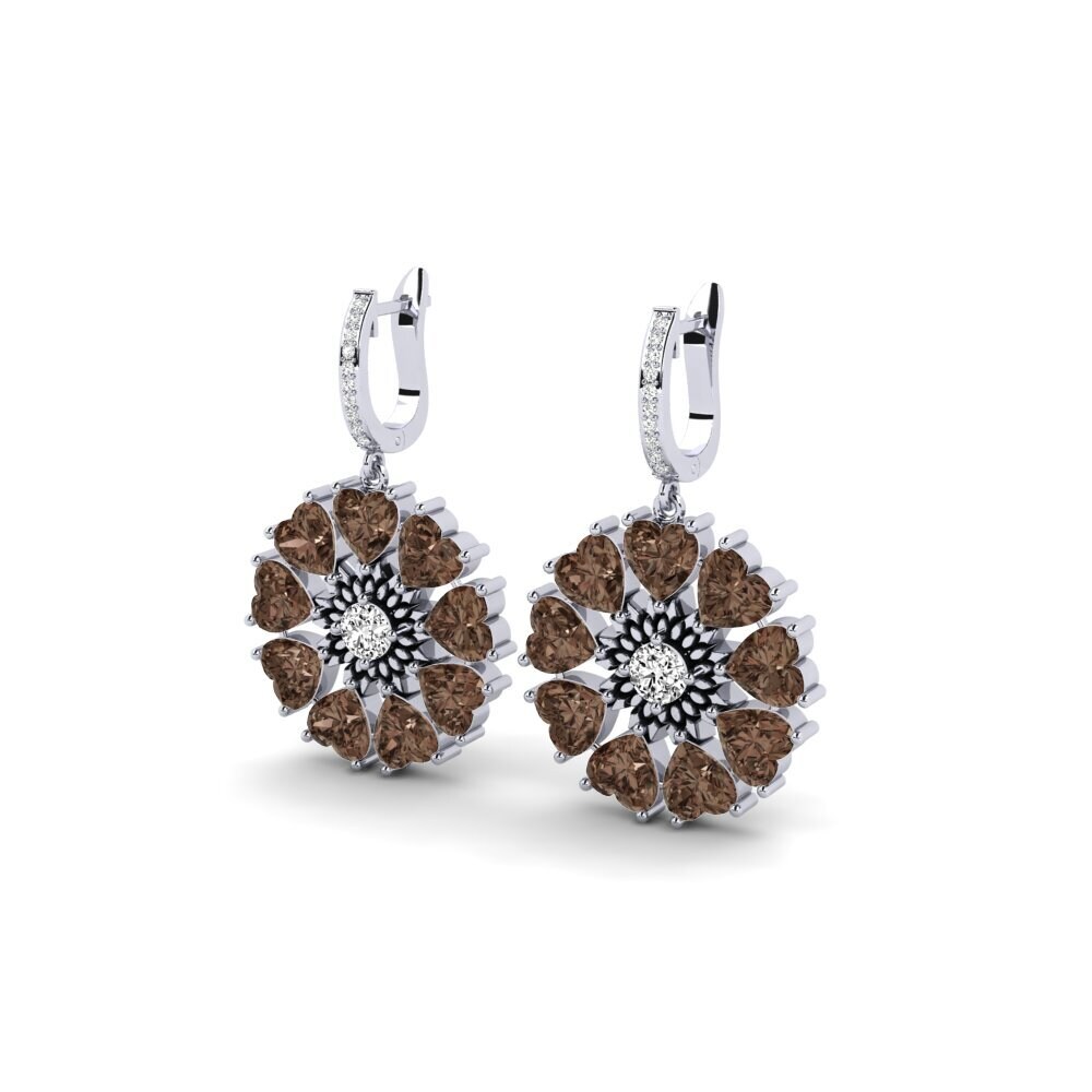 18k Oro Blanco Cuarzo humo Pendiente de mujer Stepphle