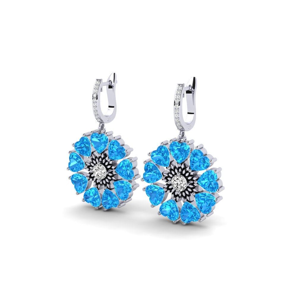 18k Oro Blanco Topacio azul Pendiente de mujer Stepphle