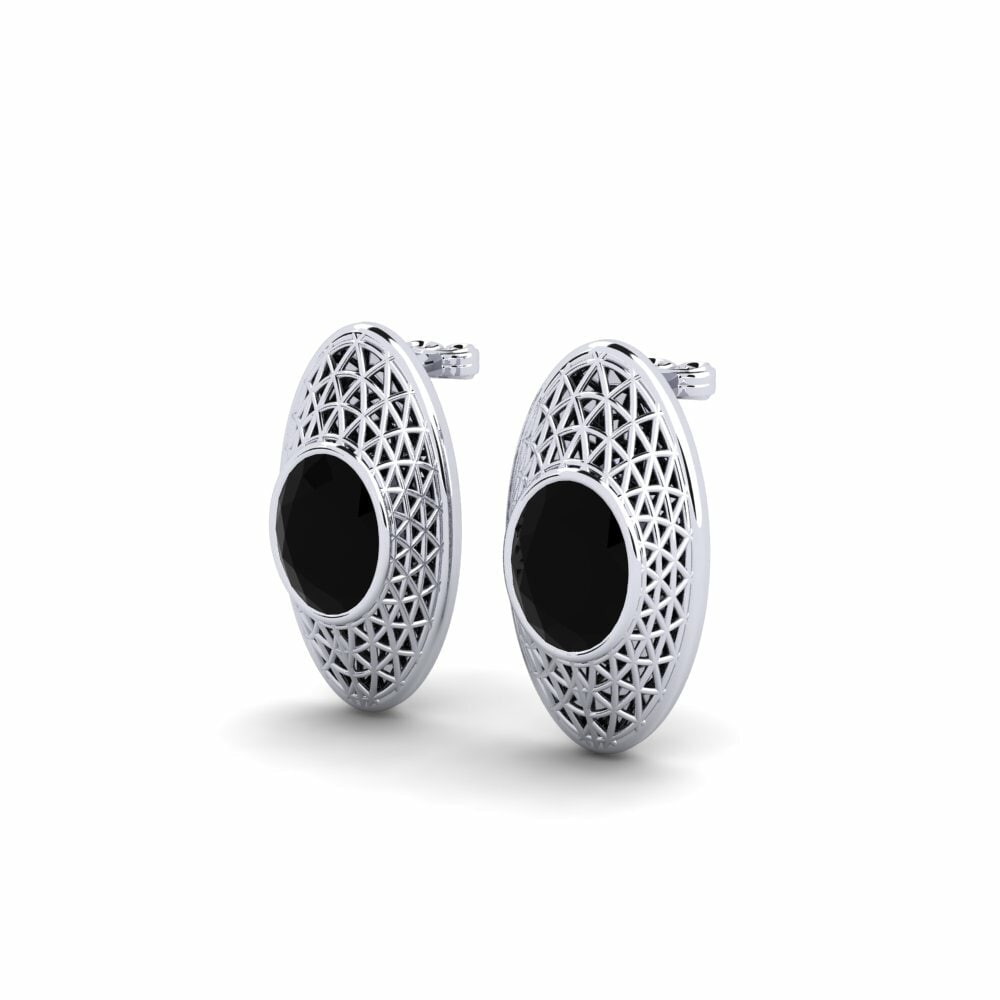 14k Oro Blanco Ovalado Ónix Negro Pendiente de mujer Tempel