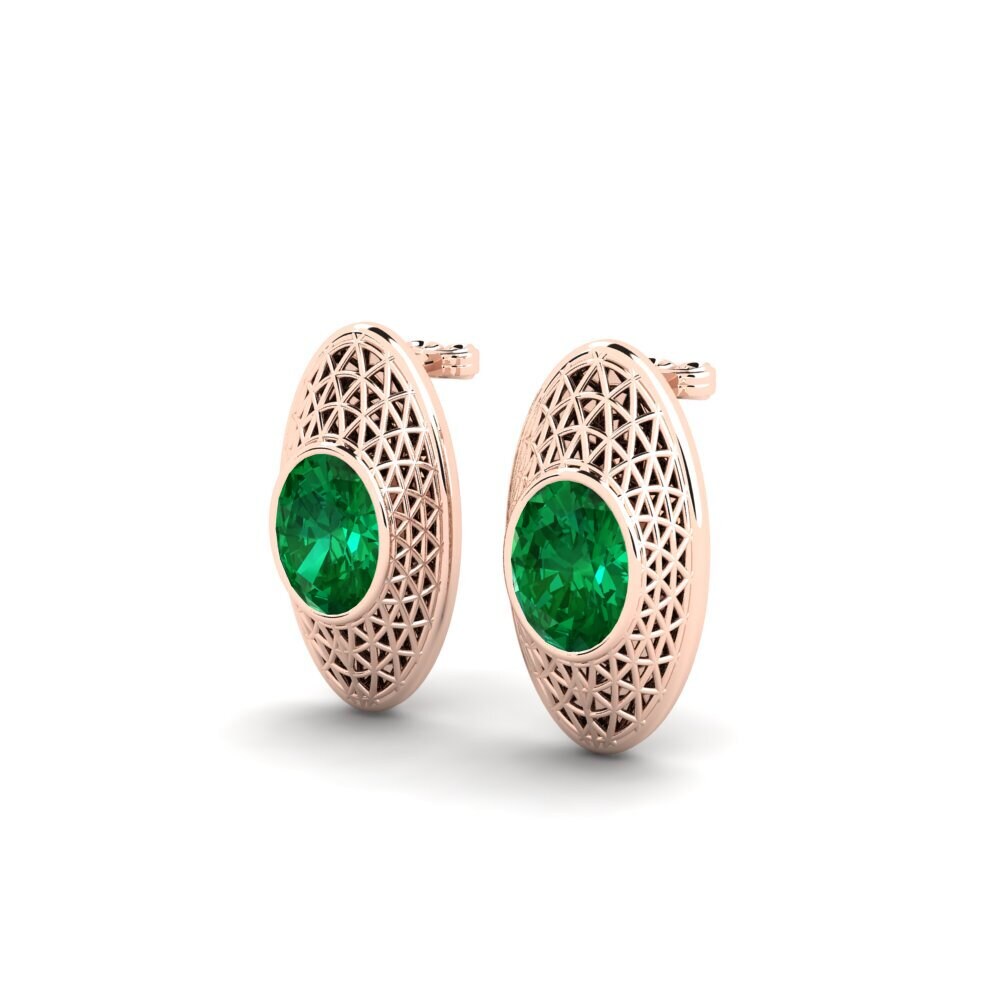 18k Oro Rosa Esmeralda (creada en laboratorio) Pendiente de mujer Tempel