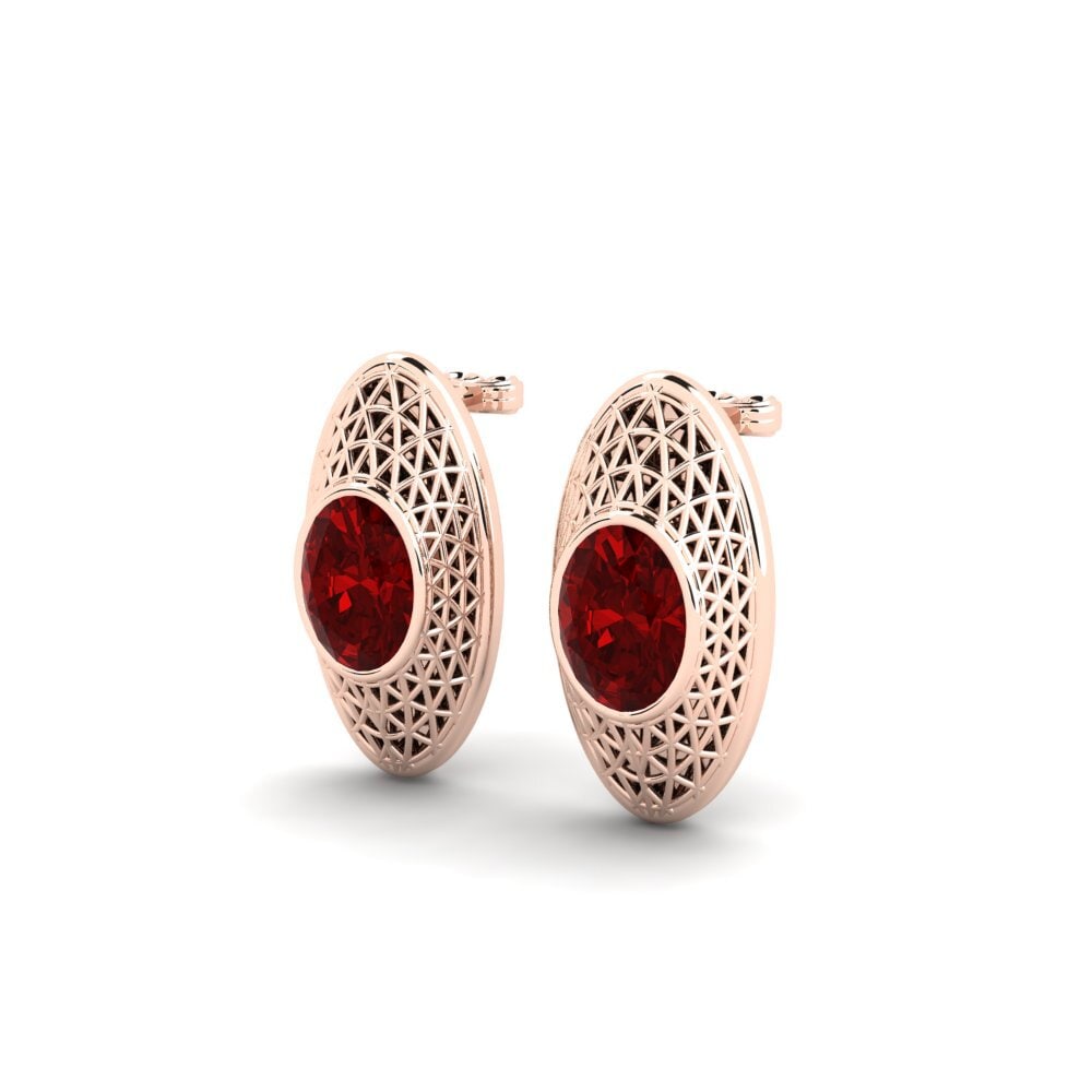 14ct Rose Gold Ruby (Lab Created) Women's Earring Tempel