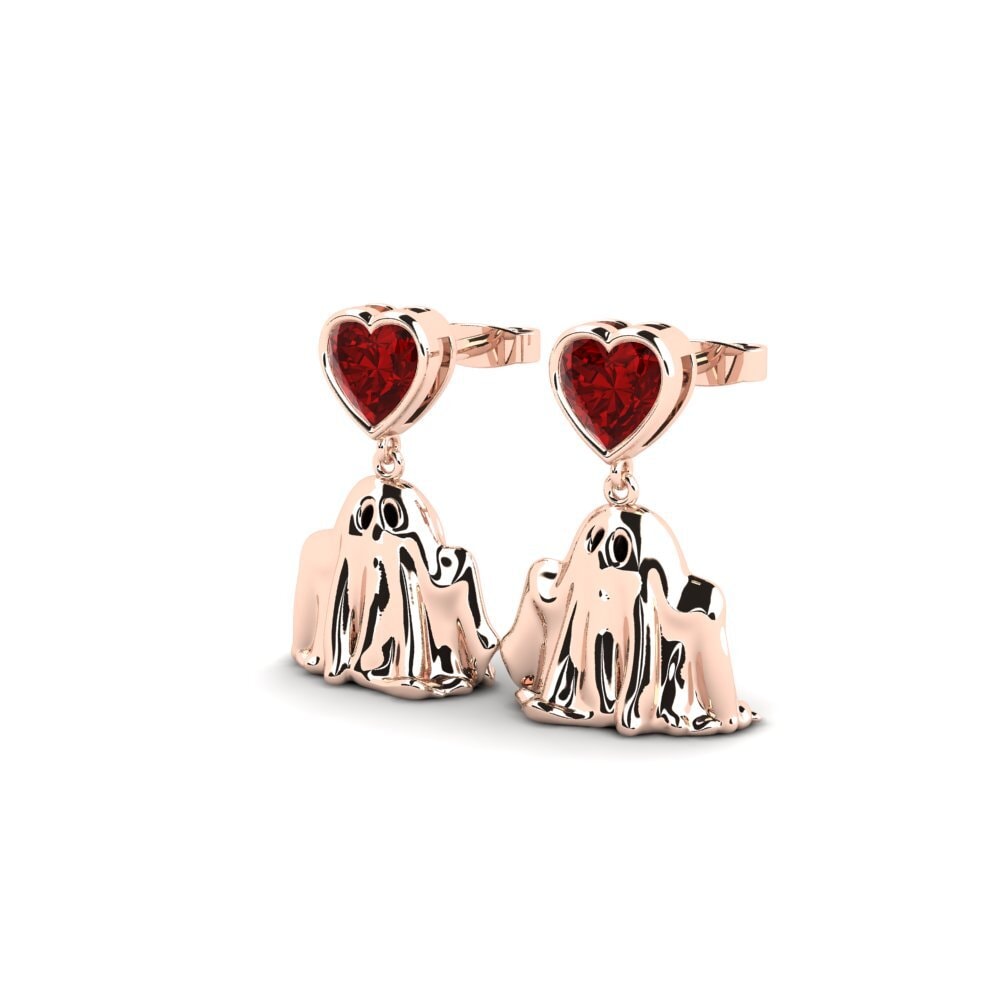 14ct Rose Gold Ruby (Lab Created) Women's Earring Yfidal
