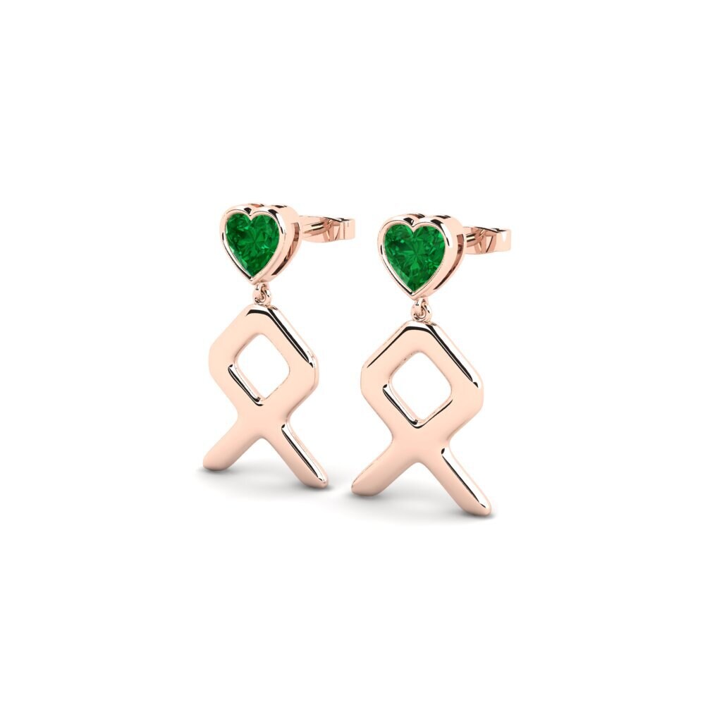 18k Oro Rosa Esmeralda (creada en laboratorio) Pendiente de mujer Zmlopo