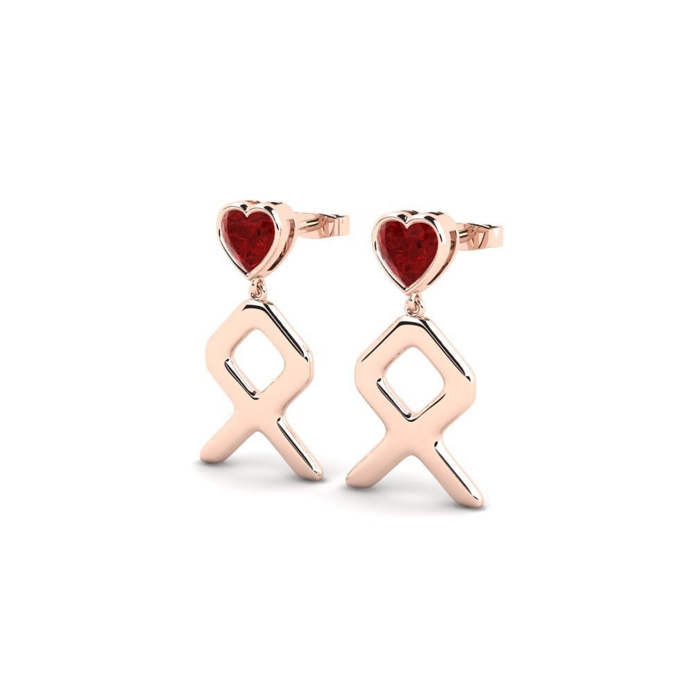14ct Rose Gold Ruby (Lab Created) Women's Earring Zmlopo