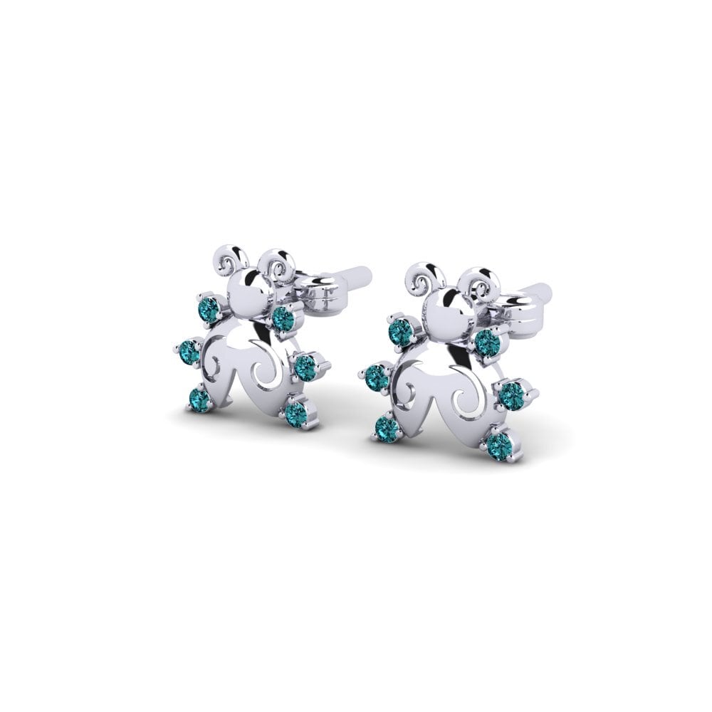 18k White Gold Blue Diamond Kid's Earring Dawster