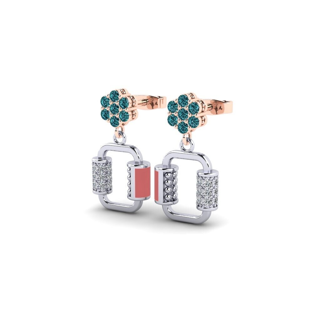 14k White & Rose Gold Blue Diamond Kid's Earring Nacho