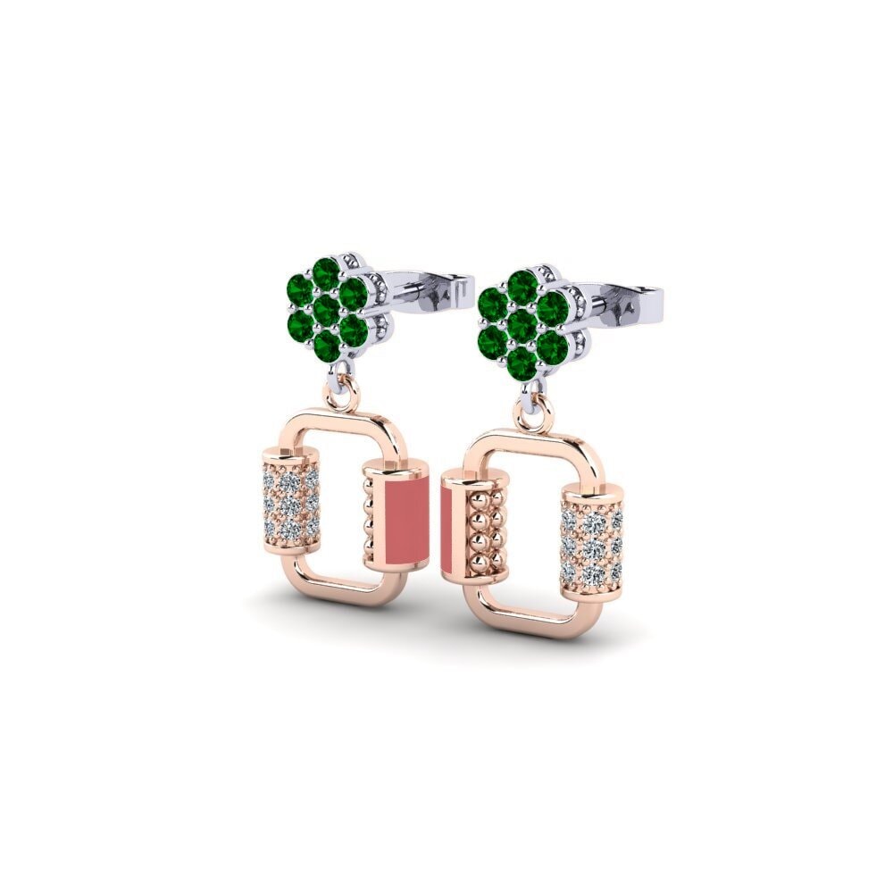 14k Rose & White Gold Green Zirconia Kid's Earring Nacho
