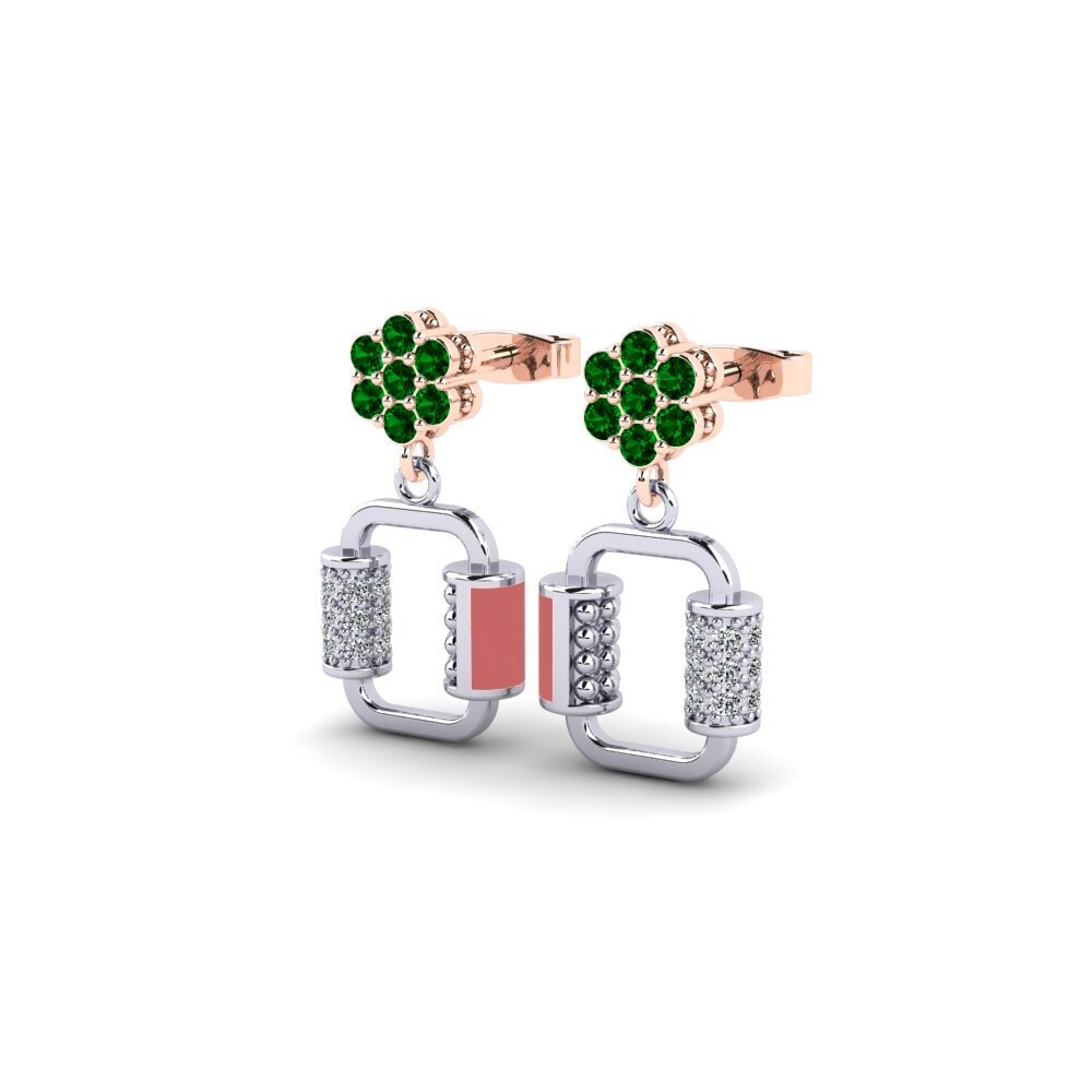 14k White & Rose Gold Green Zirconia Kid's Earring Nacho