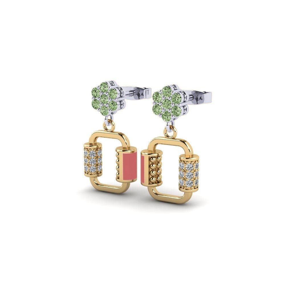 18k Oro Amarillo & Blanco Diamante Verde Pendiente para Niño Nacho