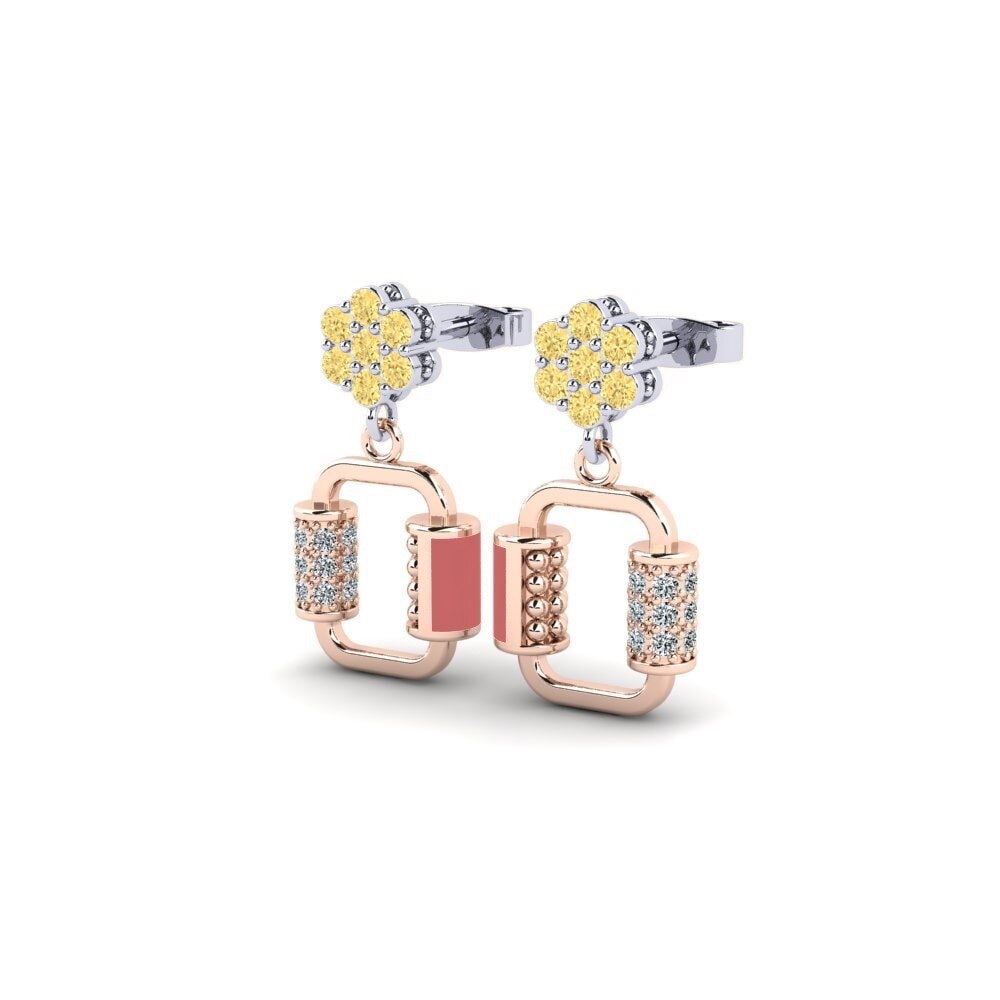 14k Rose & White Gold Yellow Diamond Kid's Earring Nacho
