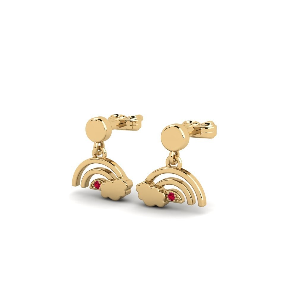 14K Yellow Gold Round Ruby Kid's Earring Negrosee