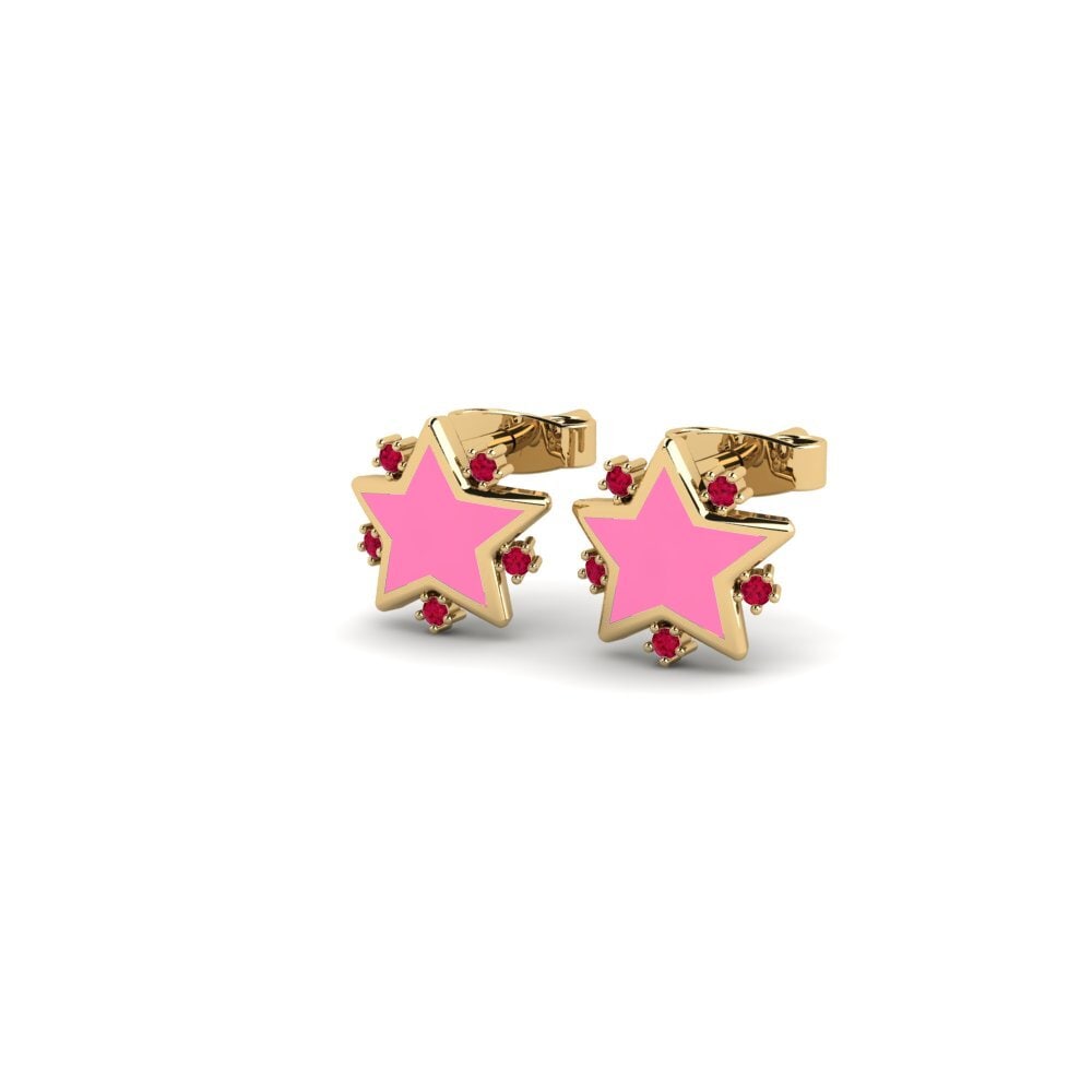 14K Yellow Gold Round Ruby Kid's Earring Pass