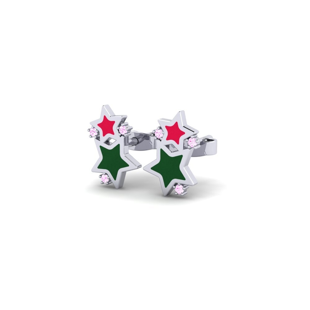 鈀金 粉紅色藍寶石 兒童耳環 Pectic