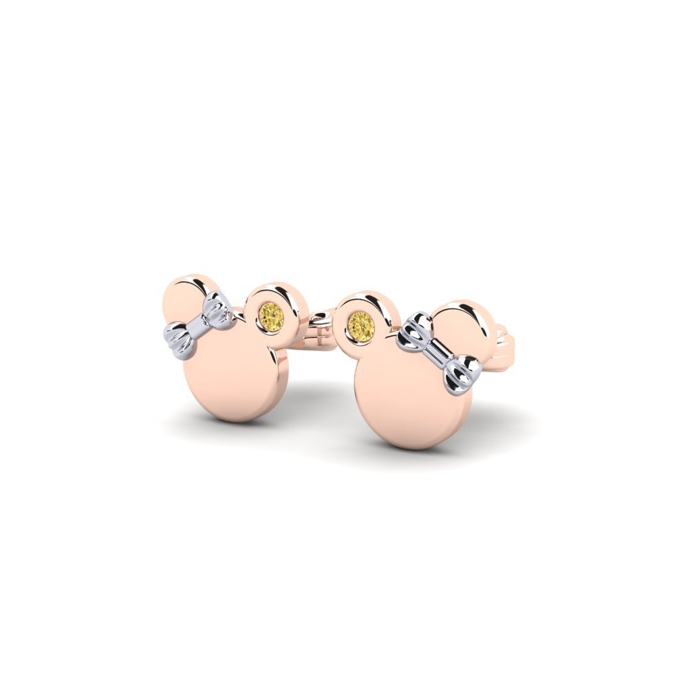 14k Rose & White Gold Yellow Diamond Kid's Earring Shappir