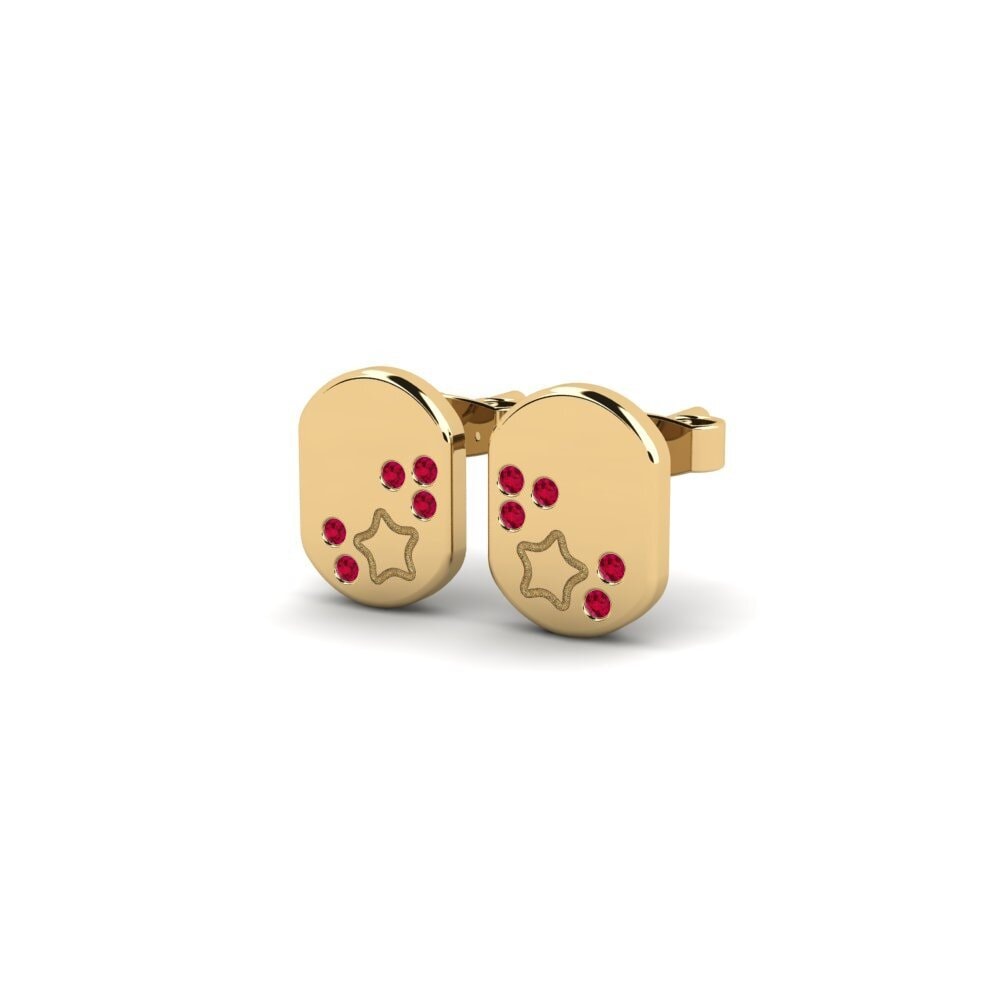 14K Yellow Gold Round Ruby Kid's Earring Soiel