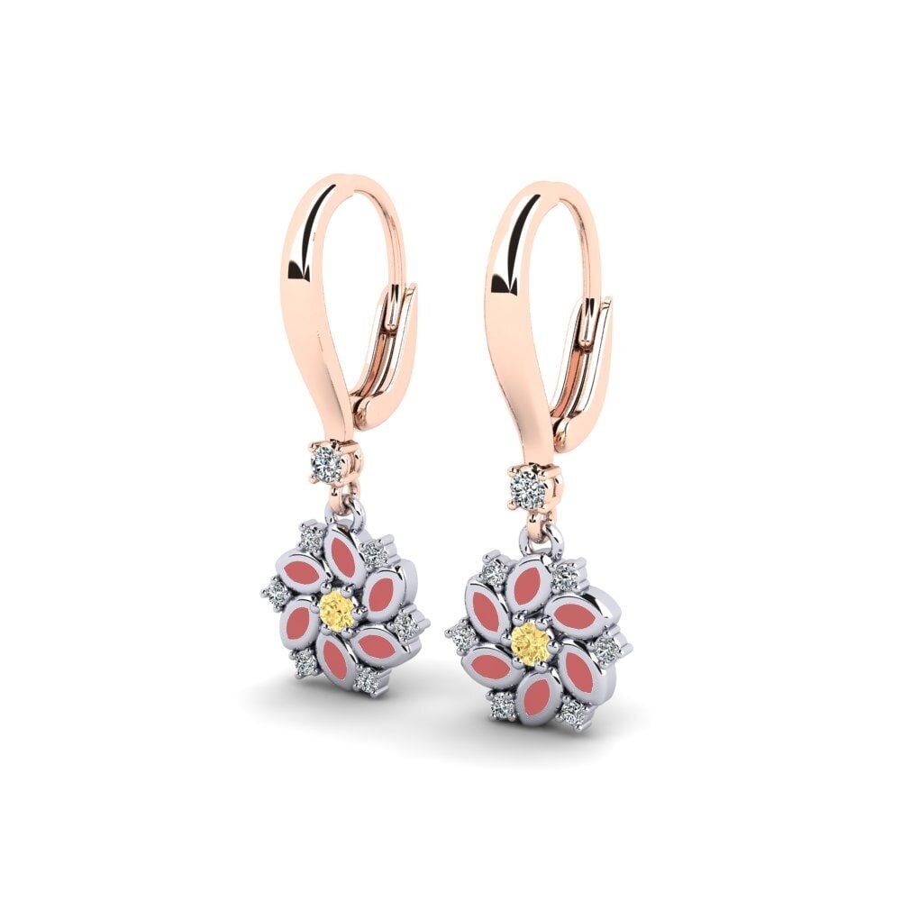14k Rose & White Gold Yellow Diamond Kid's Earring Watigen