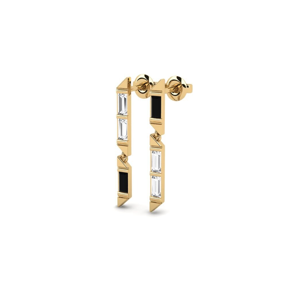 14k Yellow Gold Black Sapphire Women's Earring Genormica