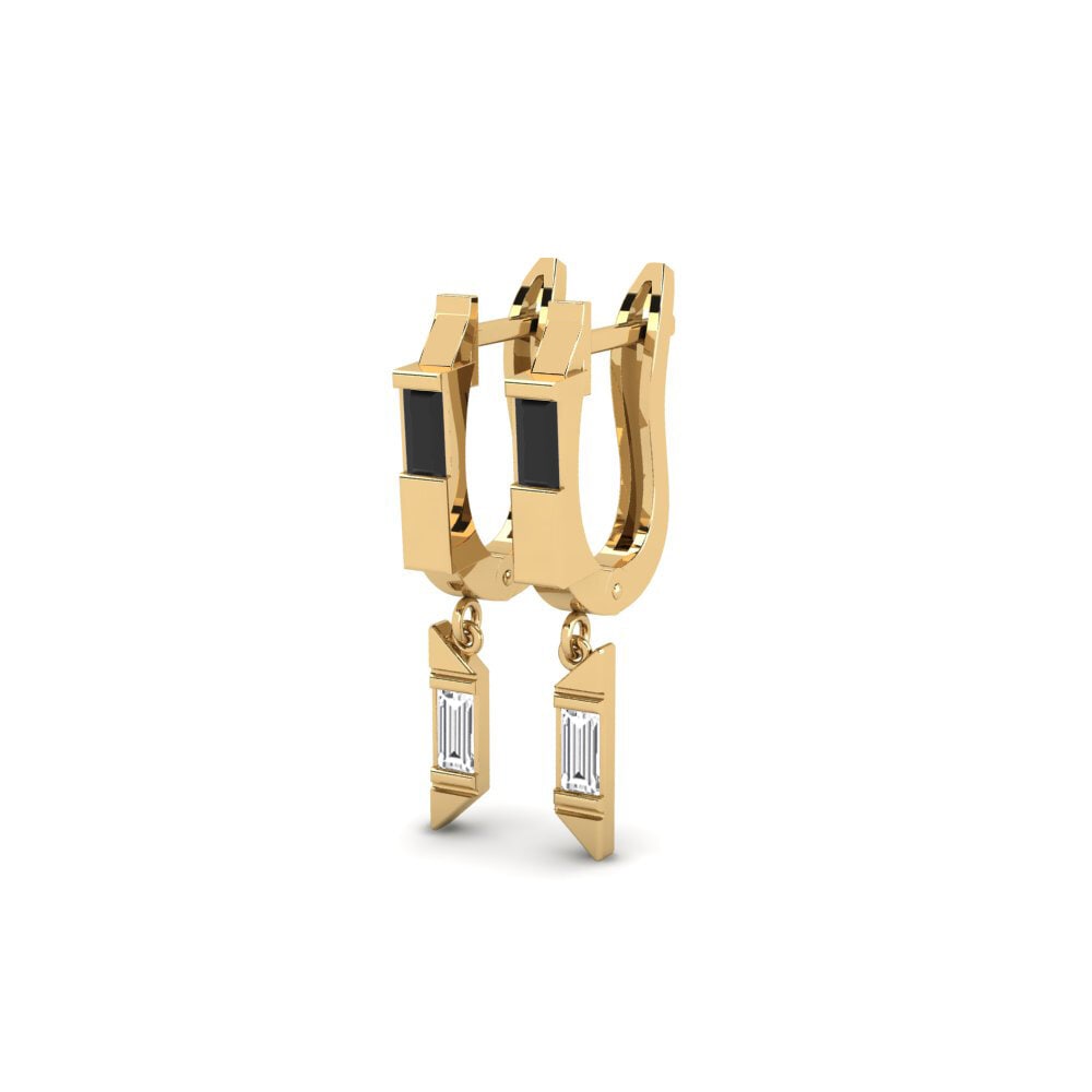 14k Yellow Gold Black Sapphire Women's Earring Hmuhtheih
