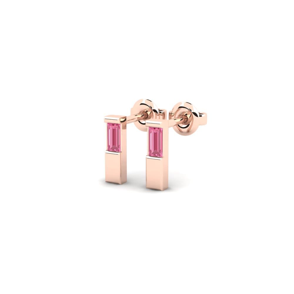 14k Rose Gold Pink Sapphire Women's Earring Hunkalove - A