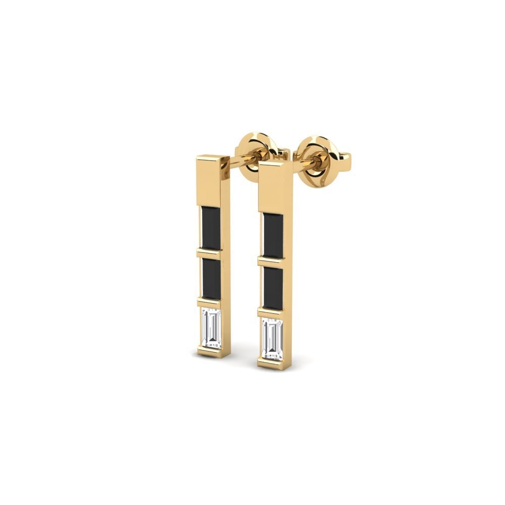 14k Yellow Gold Black Sapphire Women's Earring Hunkalove - B