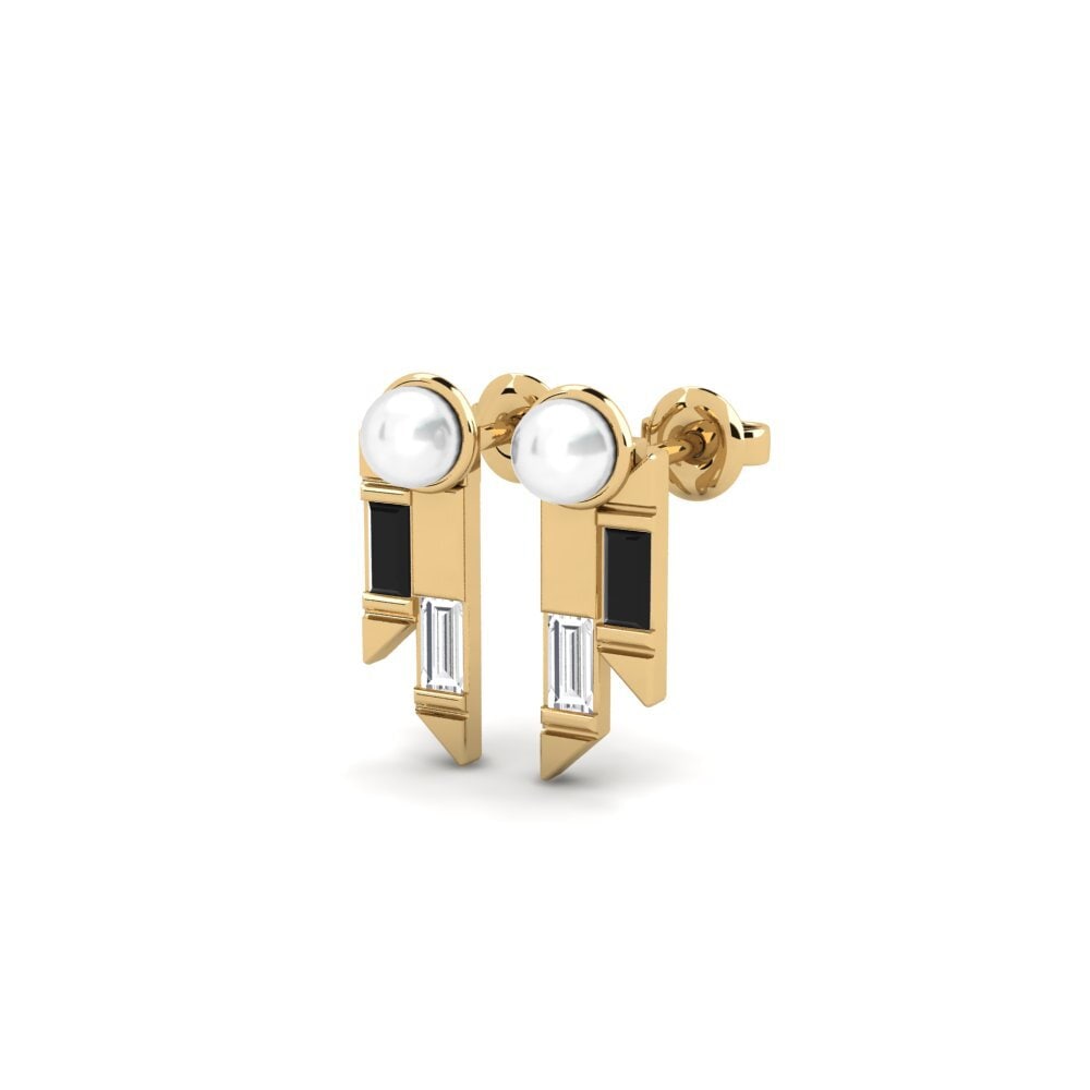 14k Yellow Gold Black Sapphire Women's Earring Ikiosak