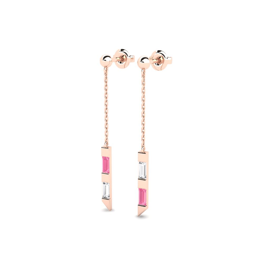 14k Rose Gold Pink Sapphire Women's Earring Lignes