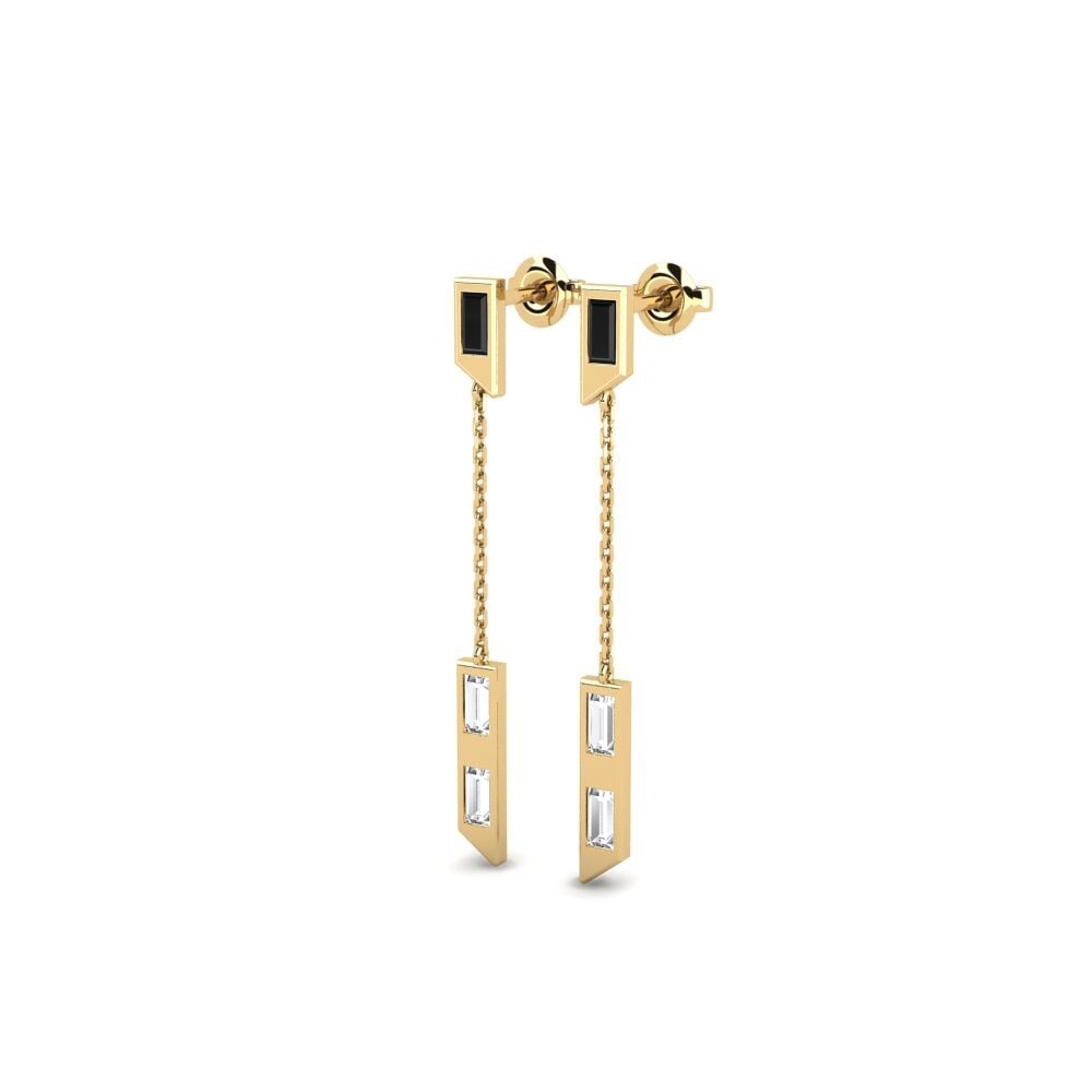 14k Yellow Gold Black Sapphire Women's Earring Linjat