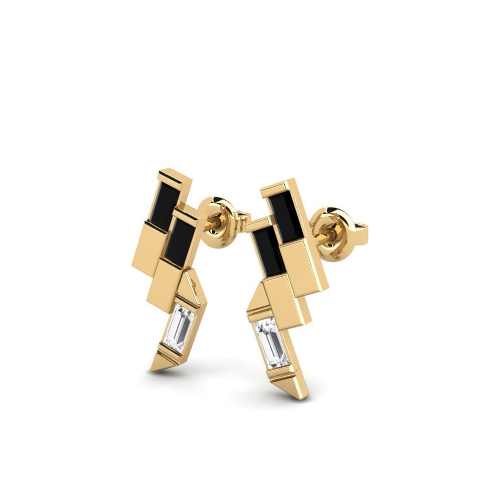 14k Yellow Gold Black Sapphire Women's Earring Oaxaca