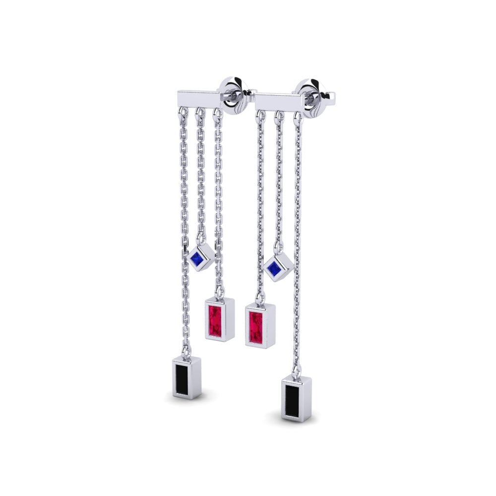 9k White Gold Black Sapphire Women's Earring Ajeltake