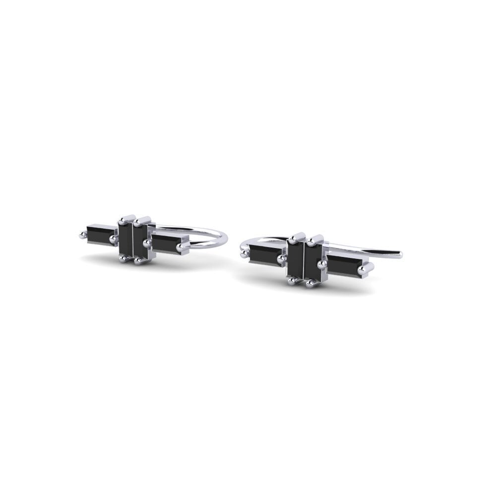 9k White Gold Black Sapphire Women's Earring Arbitrarily
