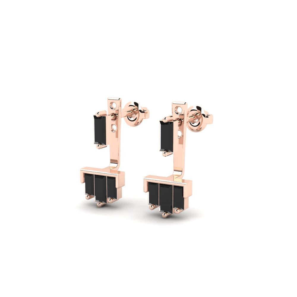 14k Rose Gold Black Sapphire Women's Earring Automation