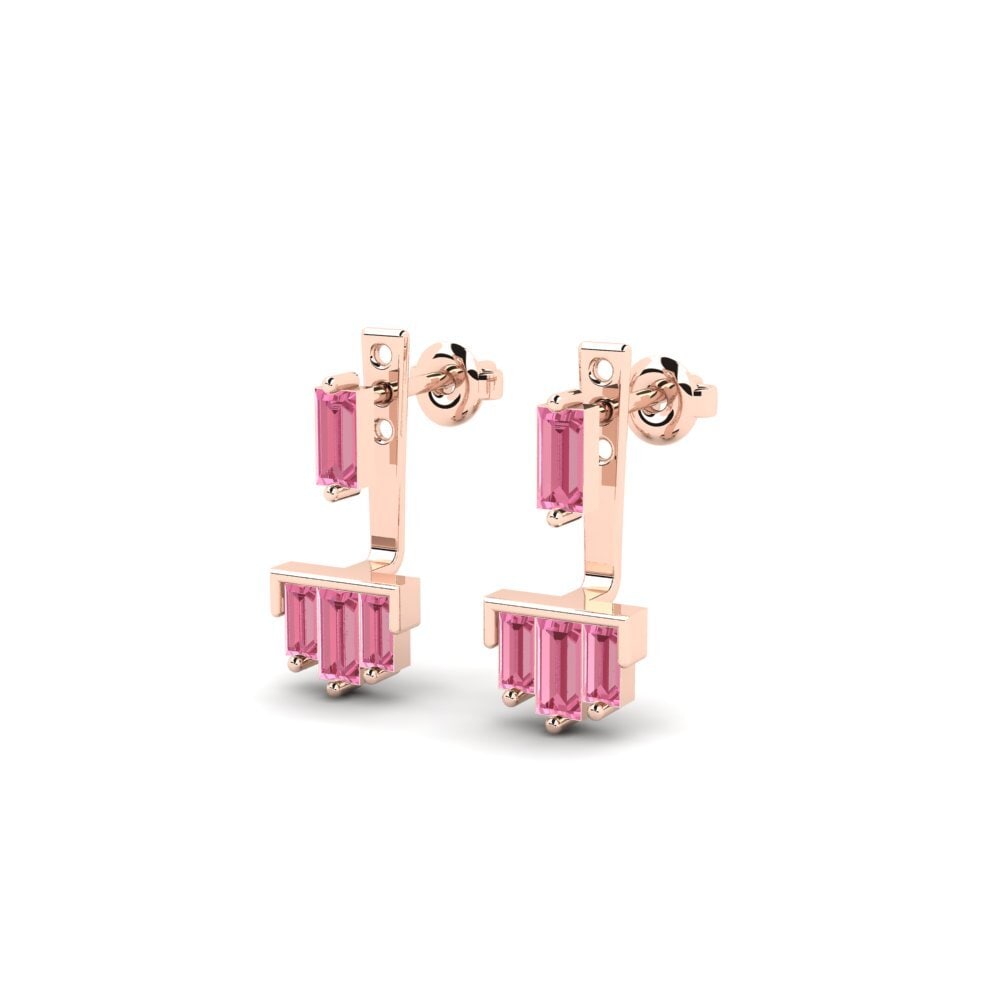 14k Rose Gold Pink Sapphire Women's Earring Automation
