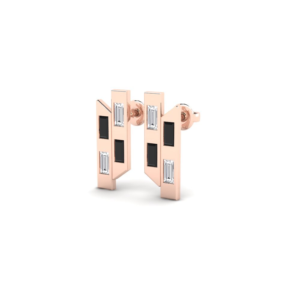 14k Rose Gold Black Sapphire Women's Earring Futurista - A