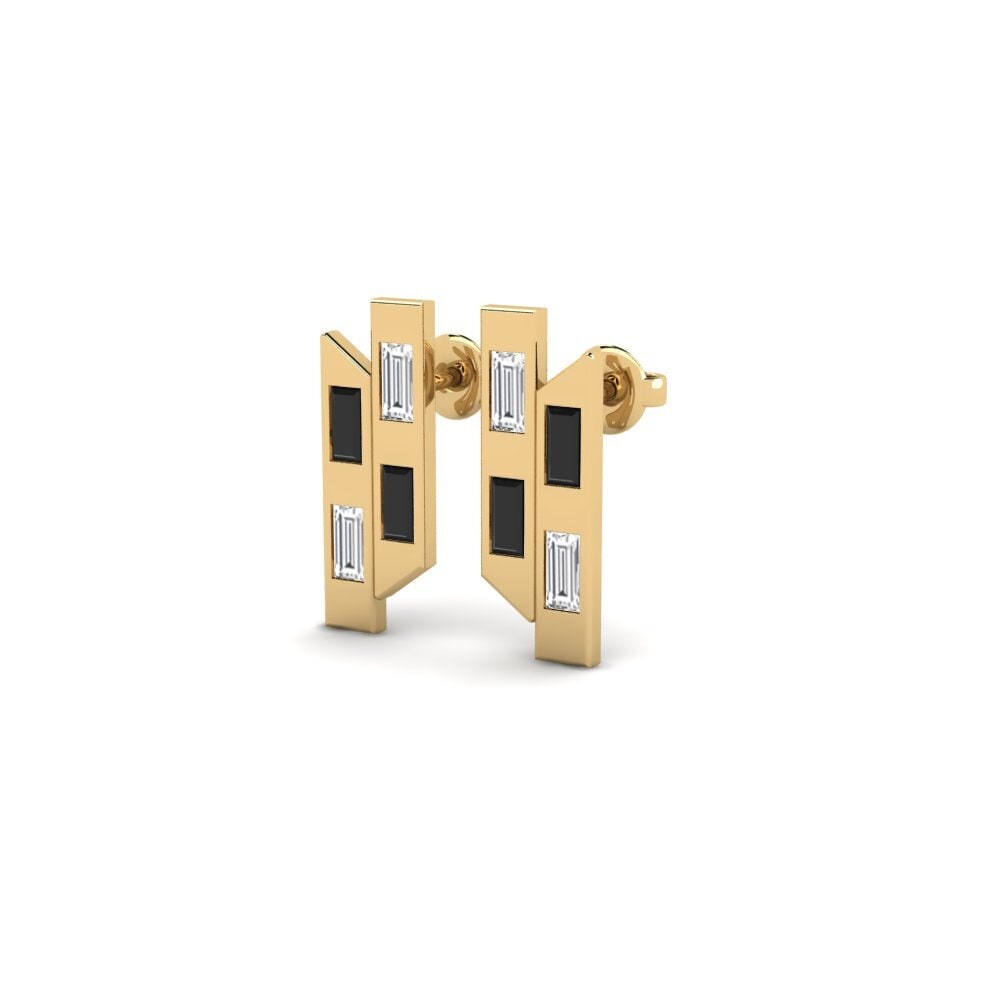 14k Yellow Gold Black Sapphire Women's Earring Futurista - A